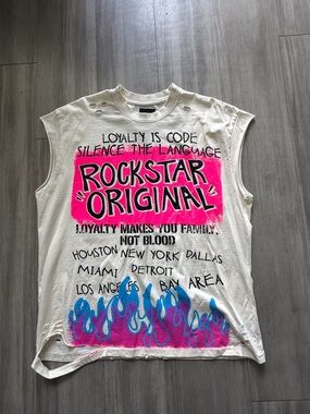 Rockstar Original Graphic Muscle Tee - White & Hot Pink (XL)